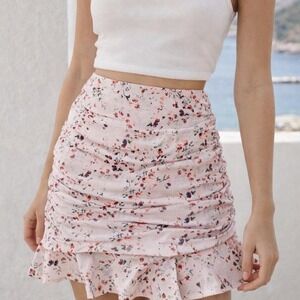 Princess Polly Pink Floral Ruched Mini Skirt